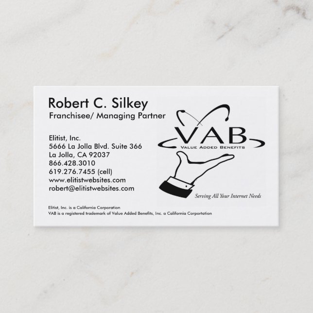 Carte De Visite VAB - Franchisé/associé gérant (Devant)