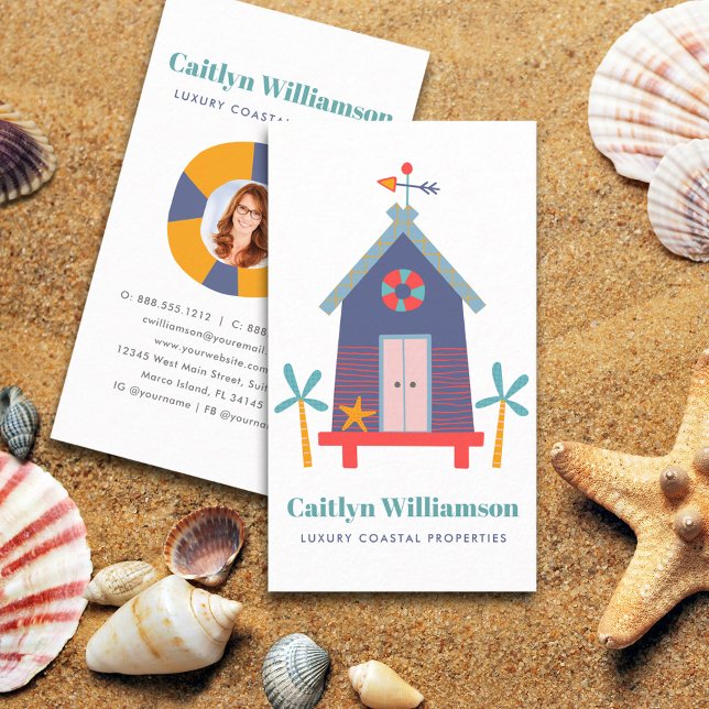 Carte De Visite Vacances Agent Immobilier Photo Cute Beach House (Créateur téléchargé)