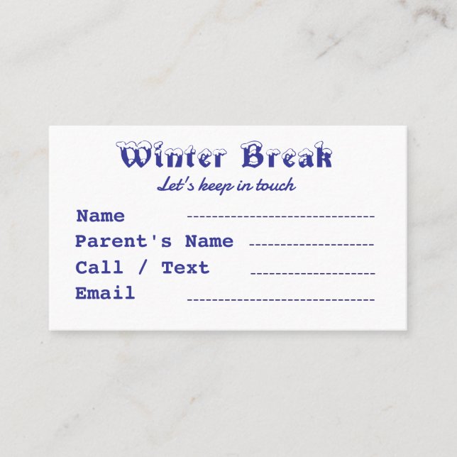 Carte De Visite Vacances d'hiver (Devant)