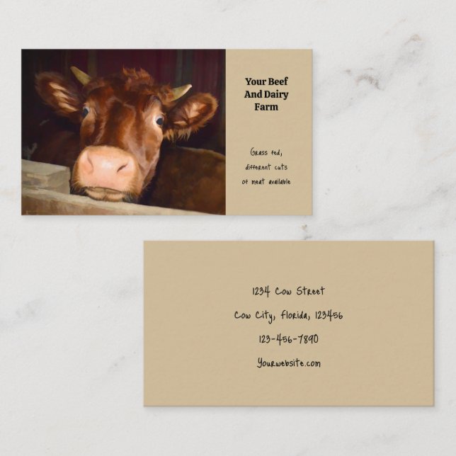Carte De Visite Vache Boeuf Et Laitier Rustique Campagne Agritouri (Devant / Derrière)