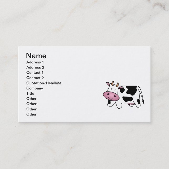 Carte De Visite Vache laitière mignonne (Devant)