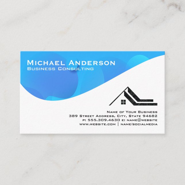 Carte De Visite Vague Abstraite bleue | Logo immobilier (Devant)