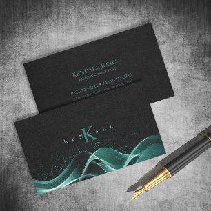 Carte De Visite Vague légère et Stardust Monogramme Turquoise ID78