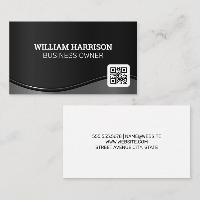 Carte De Visite Vague métallique | Code QR (Devant / Derrière)