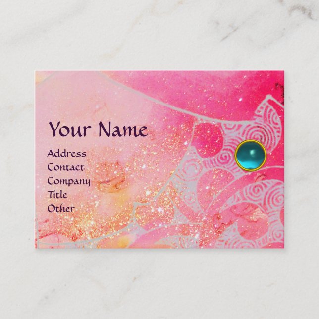 Carte De Visite VAGUES AQUAMARINE MONOGRAM, rose vif violet bleu (Devant)