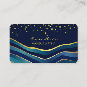 Carte De Visite Vagues Bleu Or Minimal Stripes Maquilleur