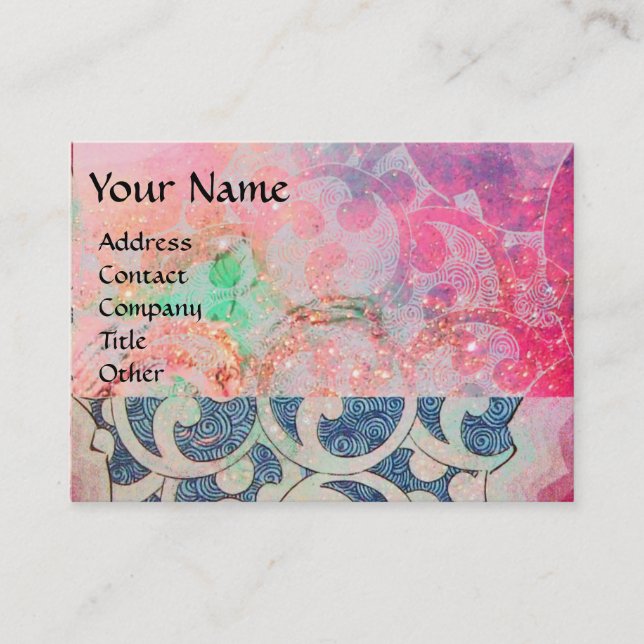 Carte De Visite VAGUES, brillantes, bleu rose vif (Devant)