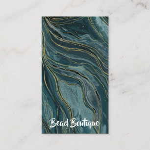 Carte De Visite Vagues d'aquarelle Abstraite turquoise Blue Gold