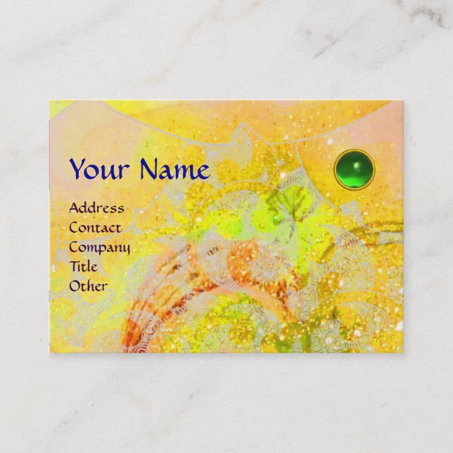 Carte De Visite VAGUES EMERALD Monogramme, jaune vif orange (Devant)