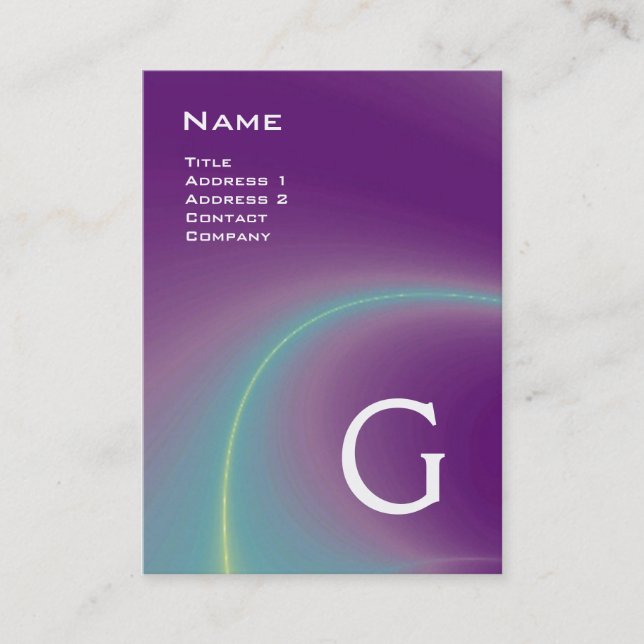 Carte De Visite VAGUES LUMINEUSES 2 MONOGRAMMES violet violet blan (Devant)