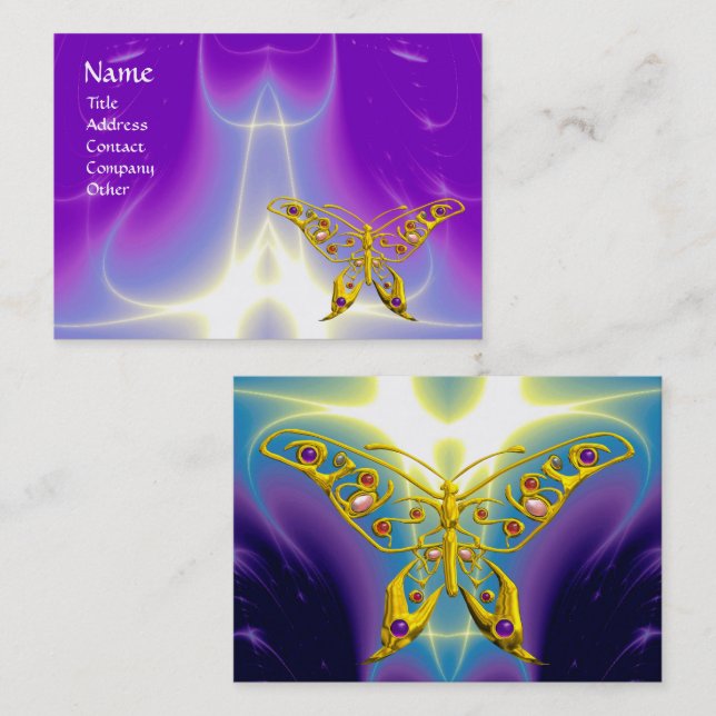 Carte De Visite VAGUES LUMINEUSES À BOUTEILLE HYPER, Rose, Violet, (Devant / Derrière)