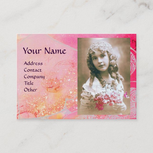 Carte De Visite VAGUES MONOGRAM MODÈLE PHOTO rose violet bleu (Devant)