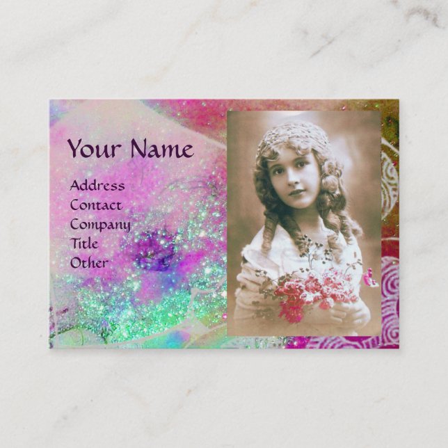 Carte De Visite VAGUES MONOGRAM MODÈLE PHOTO rose violet bleu (Devant)