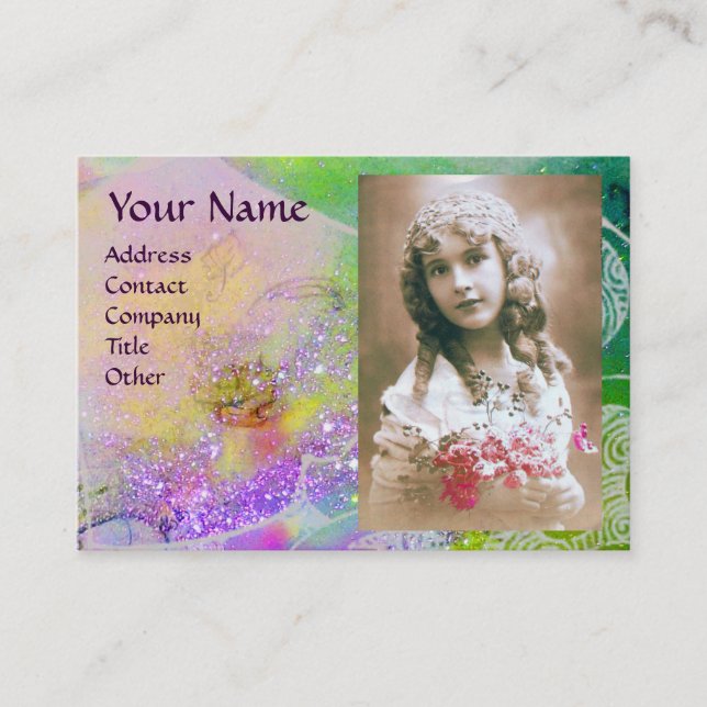 Carte De Visite VAGUES MONOGRAM MODÈLE PHOTO rose violet vert (Devant)