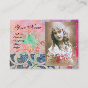 Carte De Visite VAGUES MONOGRAM MODÈLE PHOTO, vibrante, bleu clair