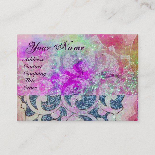 Carte De Visite VAGUES MONOGRAM, vibrante, bleu rose violet violet (Devant)