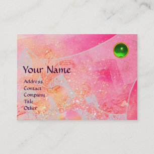 Carte De Visite VAGUES MONOGRAMME ÉMERAUDE, rose vif rouge vert bl