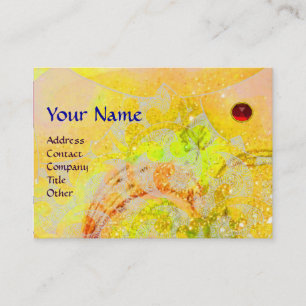 Carte De Visite VAGUES Monogramme rubis, jaune vif vert rouge oran