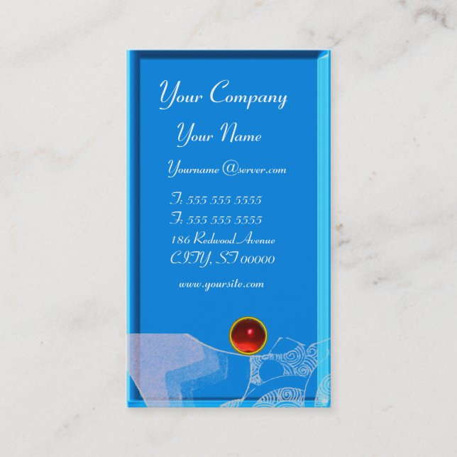 Carte De Visite VAGUES MONOGRAMME RUBY, bleu blanc rouge noir (Devant)