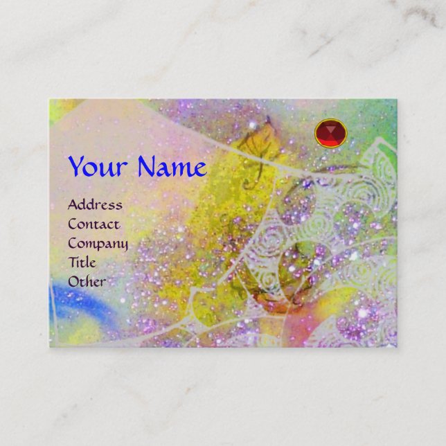 Carte De Visite VAGUES MONOGRAMME RUBY, vert clair bleu rose (Devant)