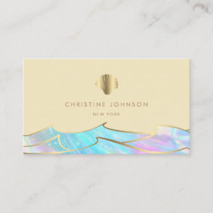 Carte De Visite vagues océaniques et logo coquillages sur beige