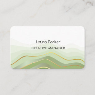 Carte De Visite Vagues océaniques minimales courbes dorées vert mo
