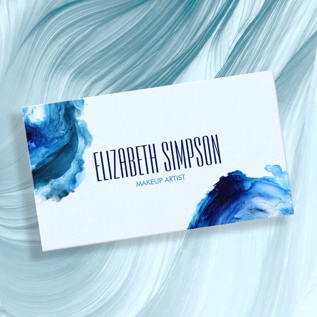 Carte De Visite Vagues océaniques modernes Bleu Brush Aquarelle (Créateur téléchargé)