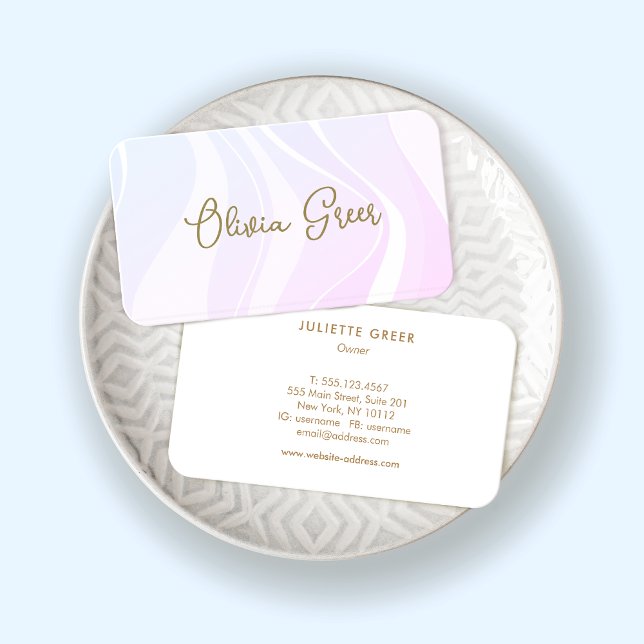 Carte De Visite Vagues rétro tendance de lavande rose (Créateur téléchargé)