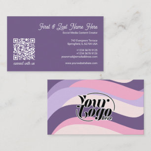 Carte De Visite Vagues rose violet coloré rayures Code QR
