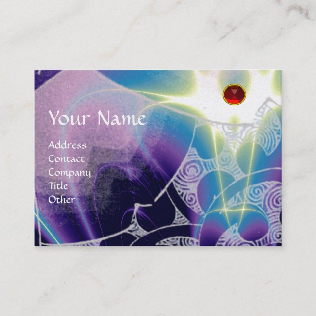 Carte De Visite VAGUES RUBY, bleu vif, violet, platine rouge (Devant)