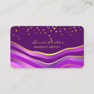 Carte De Visite Vagues Violet Or Minimal Rayures Maquilleur