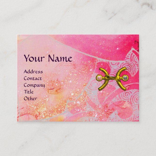 Carte De Visite VAGUES Z- PISCES Monogramme, bleu rose vif (Devant)