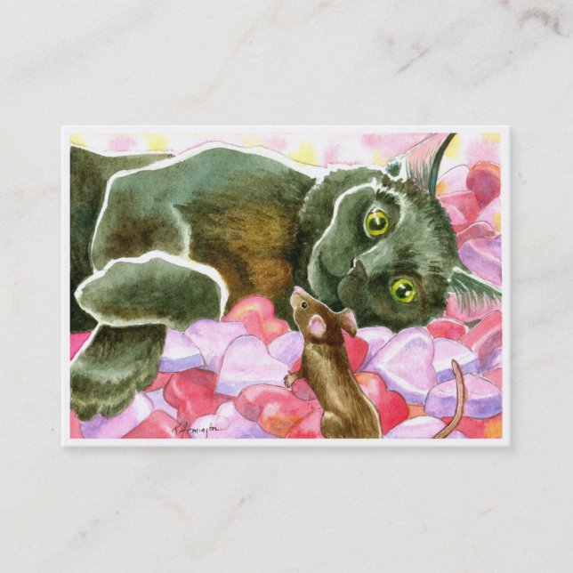 Carte De Visite Valentine Black Cat Double face ACEO print (Devant)