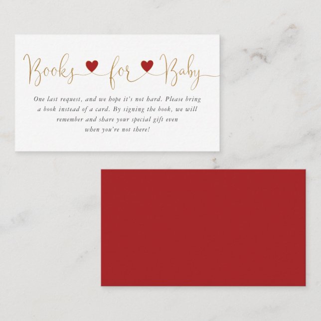 Carte De Visite Valentine Hearts Livres pour Baby shower bébé Inse (Devant / Derrière)