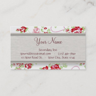 Carte De Visite Valentines - coeurs, roses et monogramme des