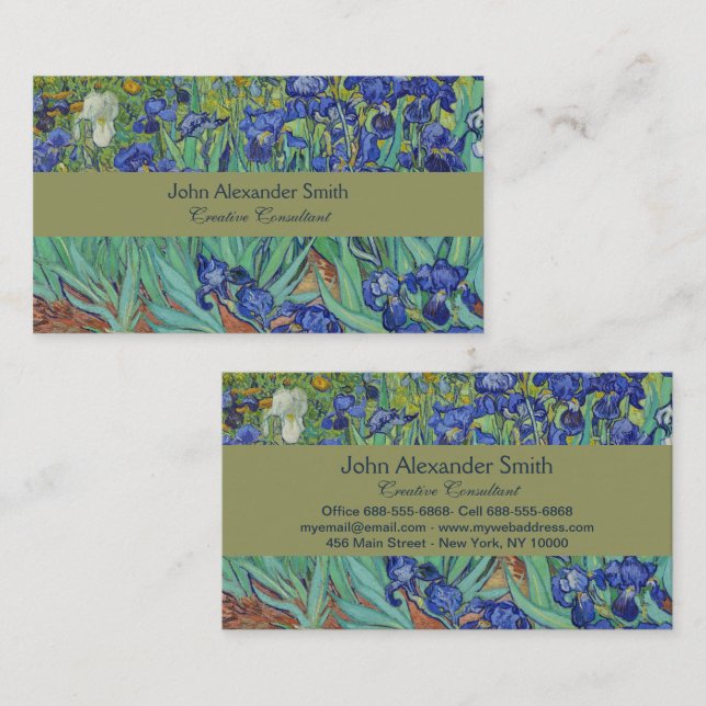 Carte De Visite Van Gogh Peinture classique Irises Floral Botaniqu (Devant / Derrière)