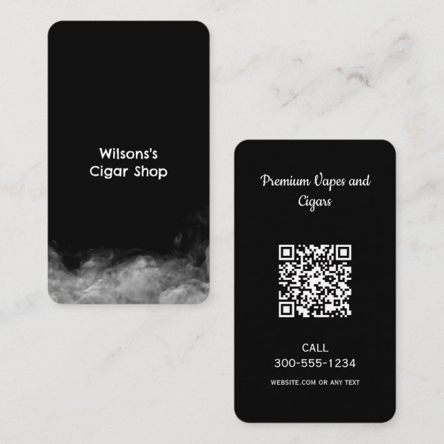 Carte De Visite Vape de fumée QR noir (Devant / Derrière)