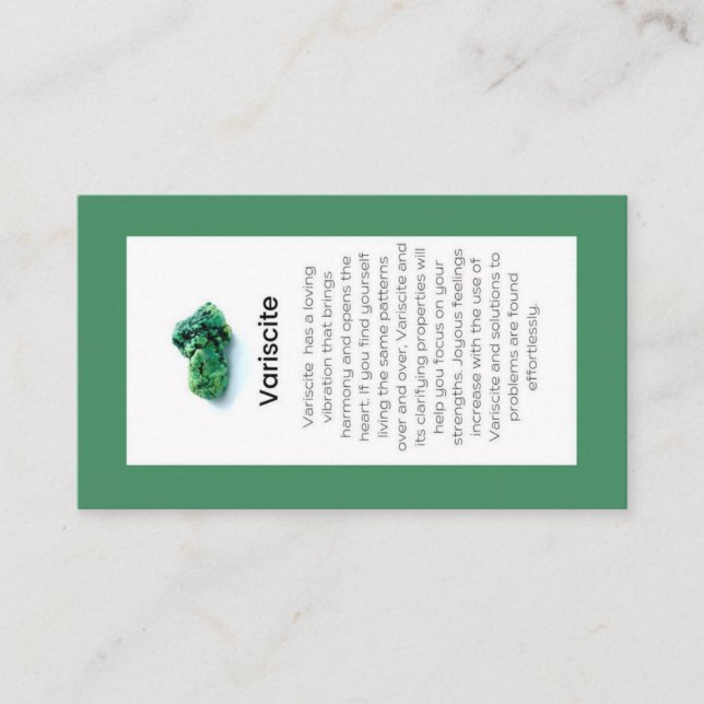 Carte De Visite Variscite Crystal Signification Bijoux Display (Devant)