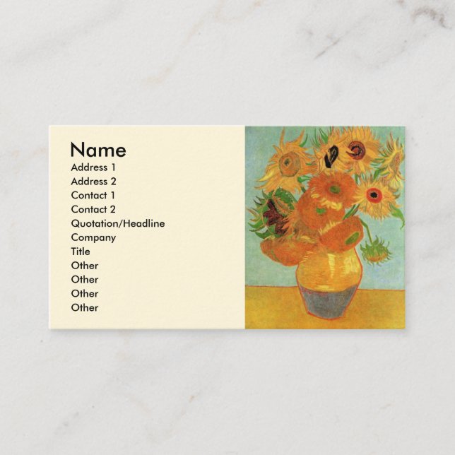 Carte De Visite Vase avec douze tournesols par Vincent van Gogh (Devant)