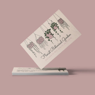 Carte De Visite Vase de plante abstraite en beige liné Succulents