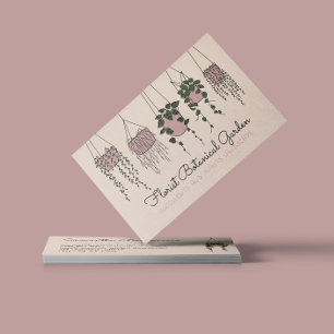 Carte De Visite Vase de plante abstraite en lin beige avec succule