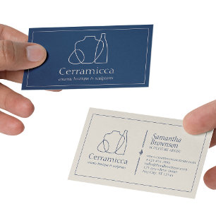 Carte De Visite Vase en céramique porcelaine beige marine sculpté