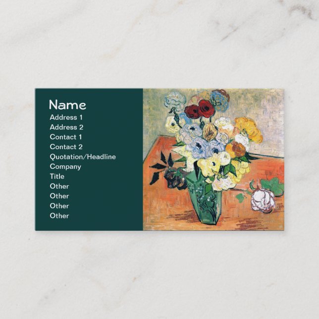 Carte De Visite Vase japonaise Rose Anémones Van Gogh Art Art (Devant)