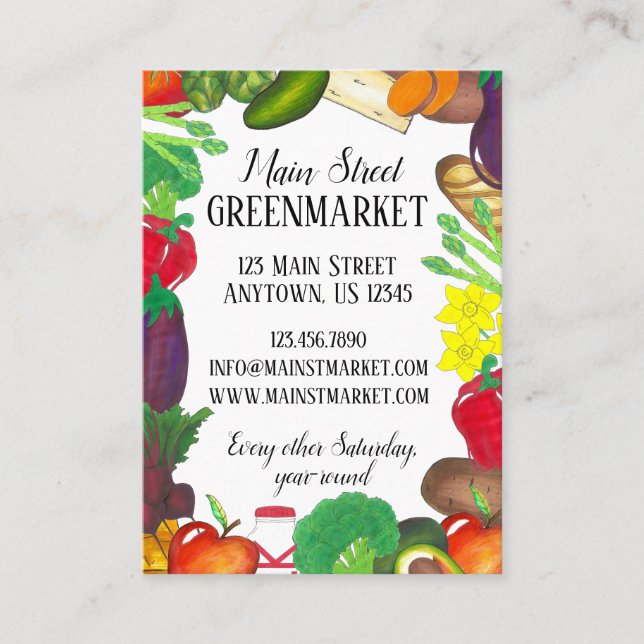 Carte De Visite Végétaux Épicerie Shopping Greenmarket Chef (Devant)