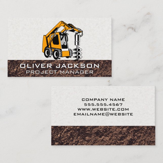 Carte De Visite Véhicule de construction d'excavateur | Forage (Devant / Derrière)