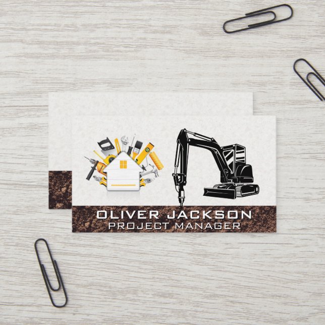 Carte De Visite Véhicule de construction d'excavateur | Perceuse | (Devant/Arrière en situation)