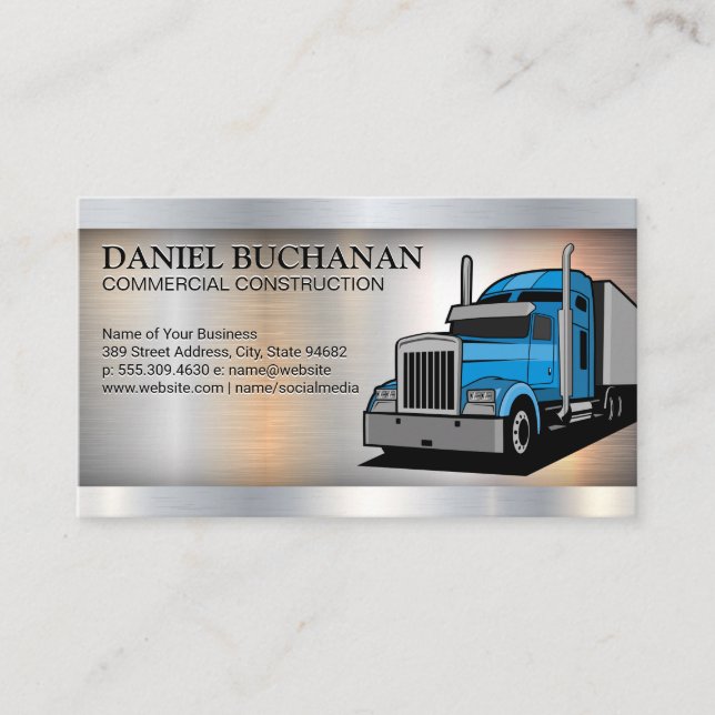 Carte De Visite Véhicule de construction | Semi-camion | Metalliqu (Devant)