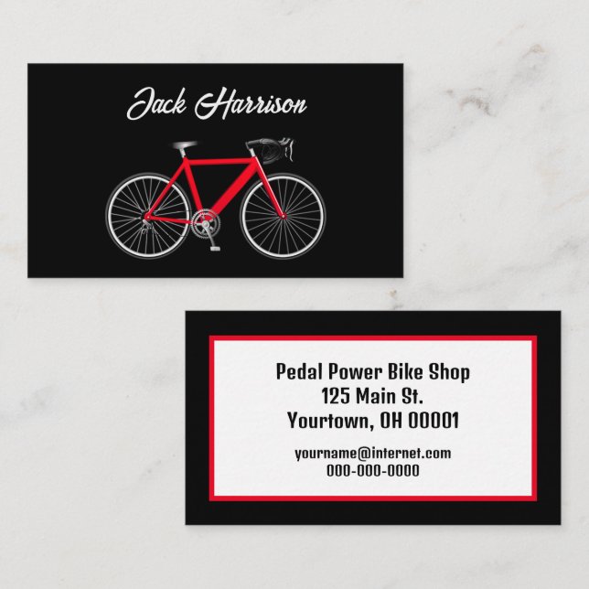 Carte De Visite Vélo rouge en noir (Devant / Derrière)
