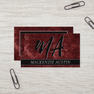 Carte De Visite Velvety Damask   Baroque Crimson Red Grunge