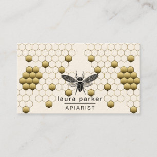 Carte De Visite Vendeur de miel d'abeilles Apiarist or jaune Hexag